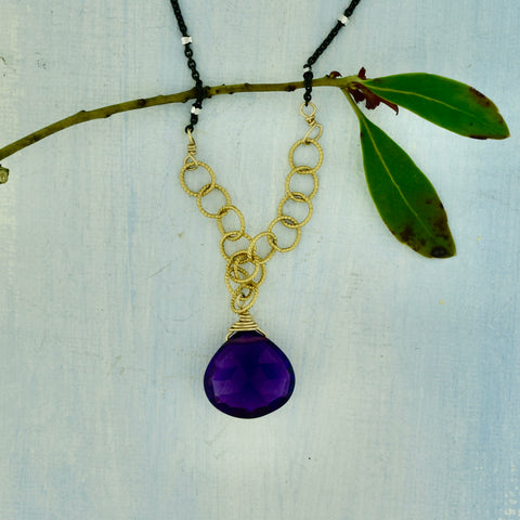 Amethyst Drop on Mixed Metal Necklace