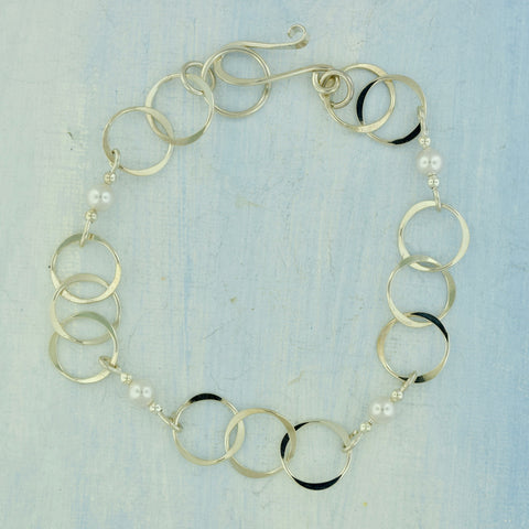 Circle of Love Bracelet W Fresh Water Pearls Sterling Silver