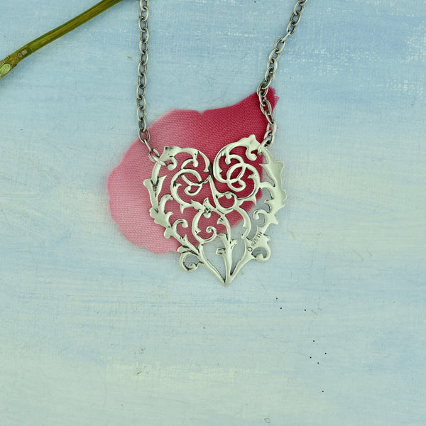 Necklace Sterling Silver W Antique Spoon Heart Pendant