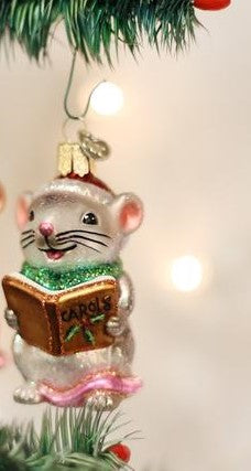 Old World Christmas Caroling Mouse (White)