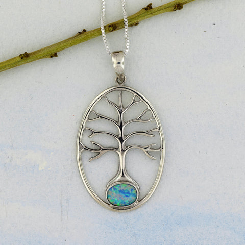 Tree of Life Pendant with Opal Sterling Silver