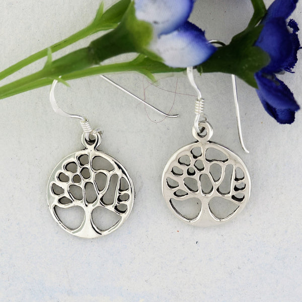 Simple Round Tree of Life Earrings Sterling Silver