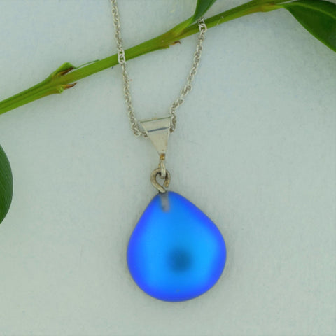 Blue Crystal Pendant Necklace- Sterling Silver