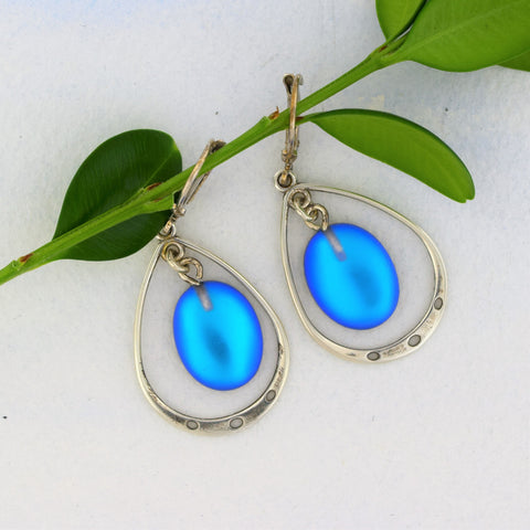 Earring with Blue Crystal in Loops- Sterling Silver