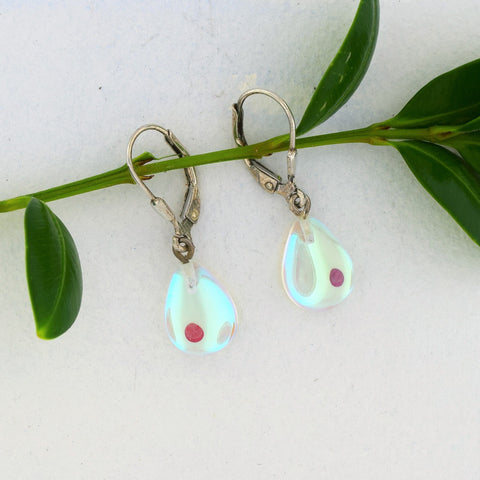 Earrings with Light Green Iridescent Crystal - Sterling Silver