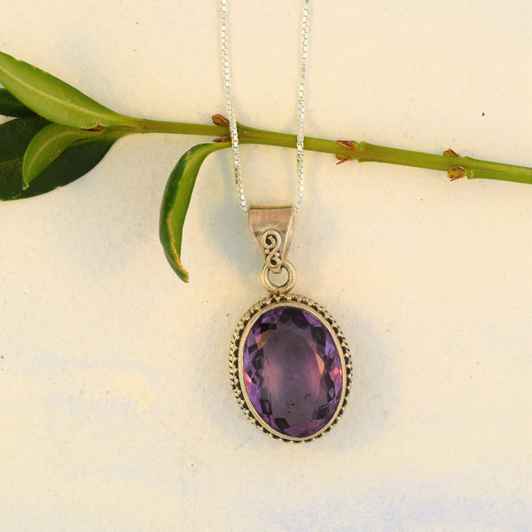 Amethyst Pendant Necklace Sterling Silver