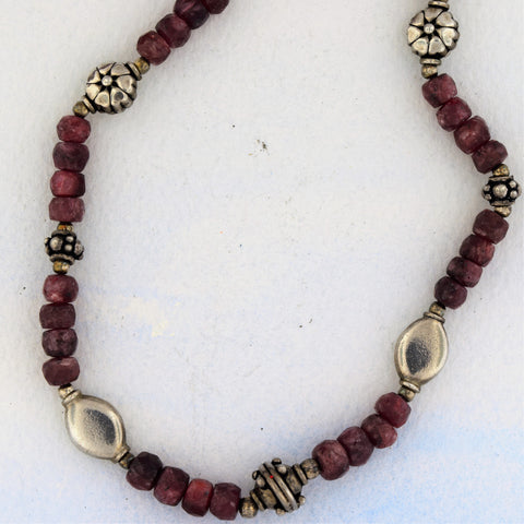 Ruby Beaded Necklace Sterling Silver