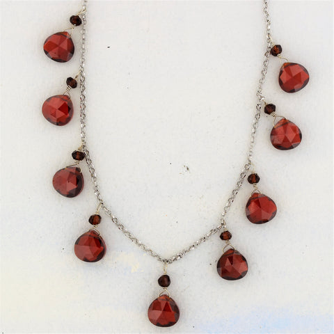 Red Quartz 9 drops Necklace Sterling Silver