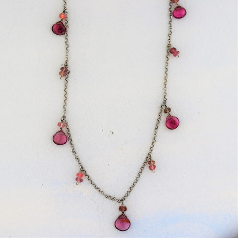 Pink Tourmaline 5 Drops Necklace Sterling Silver
