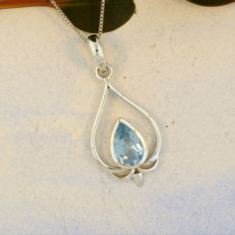 Sterling Silver Necklace Blue Topaz