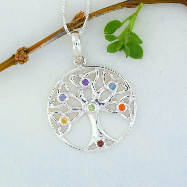Sterling Silver Tree of Life Pendant Multi Stone