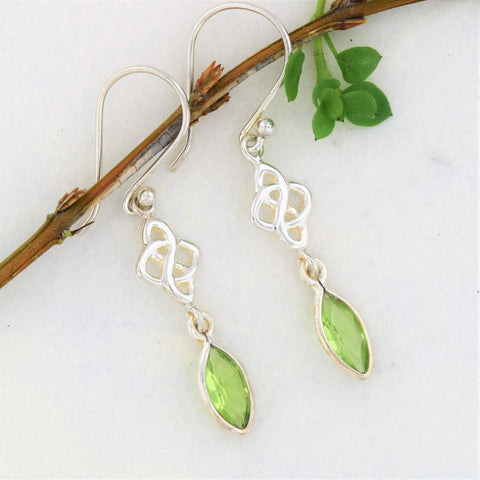 Sterling Silver Earrings with Celtic Knot & Peridot