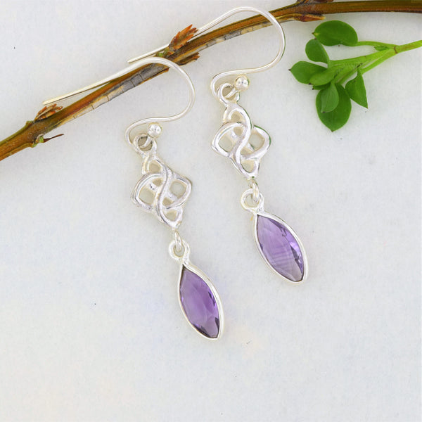 Sterling Silver Earrings with Celtic Knot & Amethyst