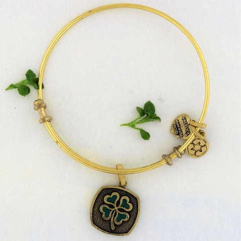 Brass Bangle Bracelet 4 Leaf Clover