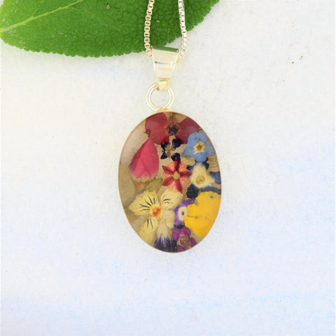 Sterling Silver Necklace with Pressed Flowers