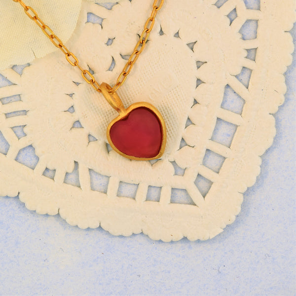 Gold Heart Pendant Red