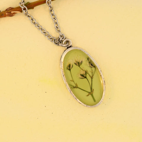 Oval Necklace with Baby's Breath Flower