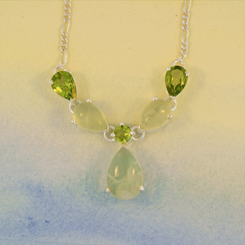 Sterling Silver Necklace with Prehnite and Peridot