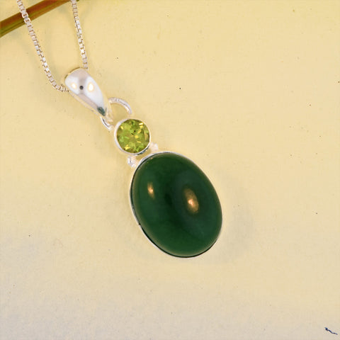 Sterling Silver Pendant Necklace with Jade and Peridot