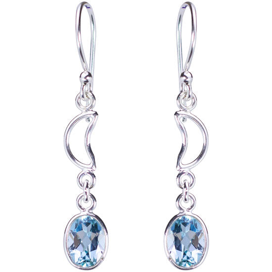 Sterling Silver Earrings Crescent Moon with Blue Topaz