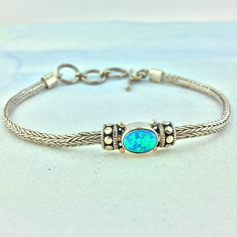 Bracelet with Lab Opal - Sterling Silver