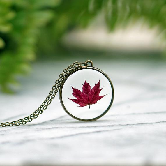 Botanical Necklace Crimson Maple Leaf