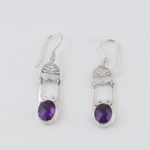 Tree of Life with Amethyst Earrings Sterling Silver
