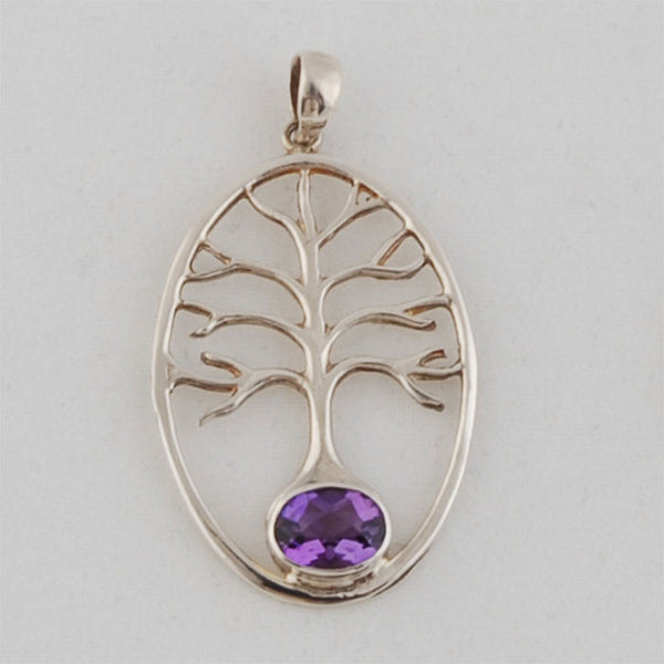 Tree of Life Pendant with Amethyst Sterling Silver