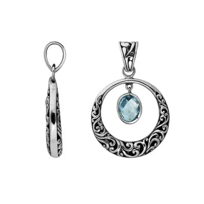 A Circle Filigree Sterling Silver W Blue Stone Drop