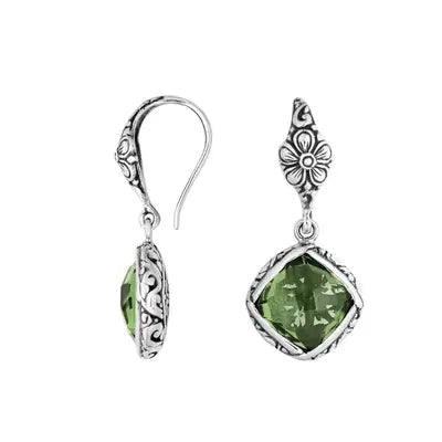 Pair of Green Amethyst Quartz Earrings Sterling Silver