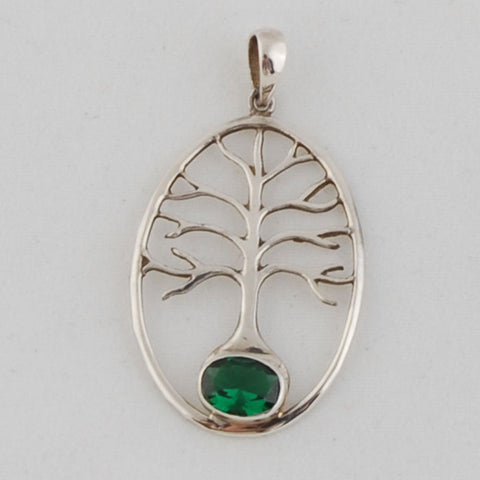 Tree of Life Pendant with Green Quartz Sterling Silver
