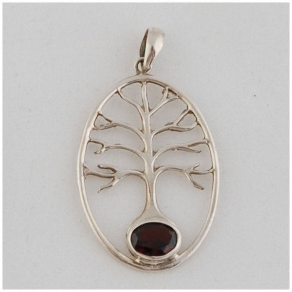Tree of Life Pendant with Garnet Sterling Silver