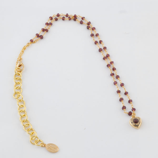 Gold Garnet Necklace with Heart