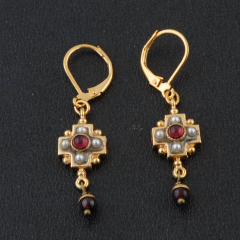 Gold Garnet Earrings with Pearl/Garnet
