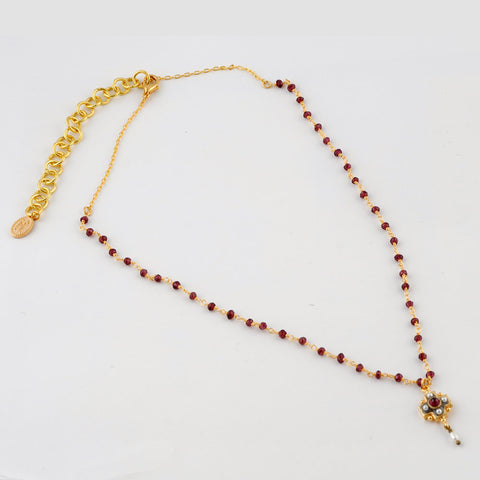 Gold Garnet Necklace with Pearl & Garnet