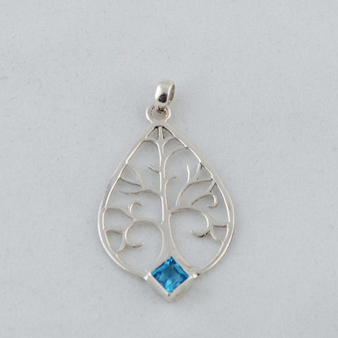Sterling Silver Tree of Life Pendant with Blue Topaz